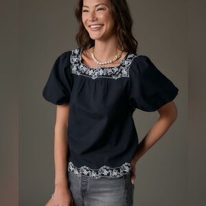 Anthropologie Black and White Embroidered Blouse